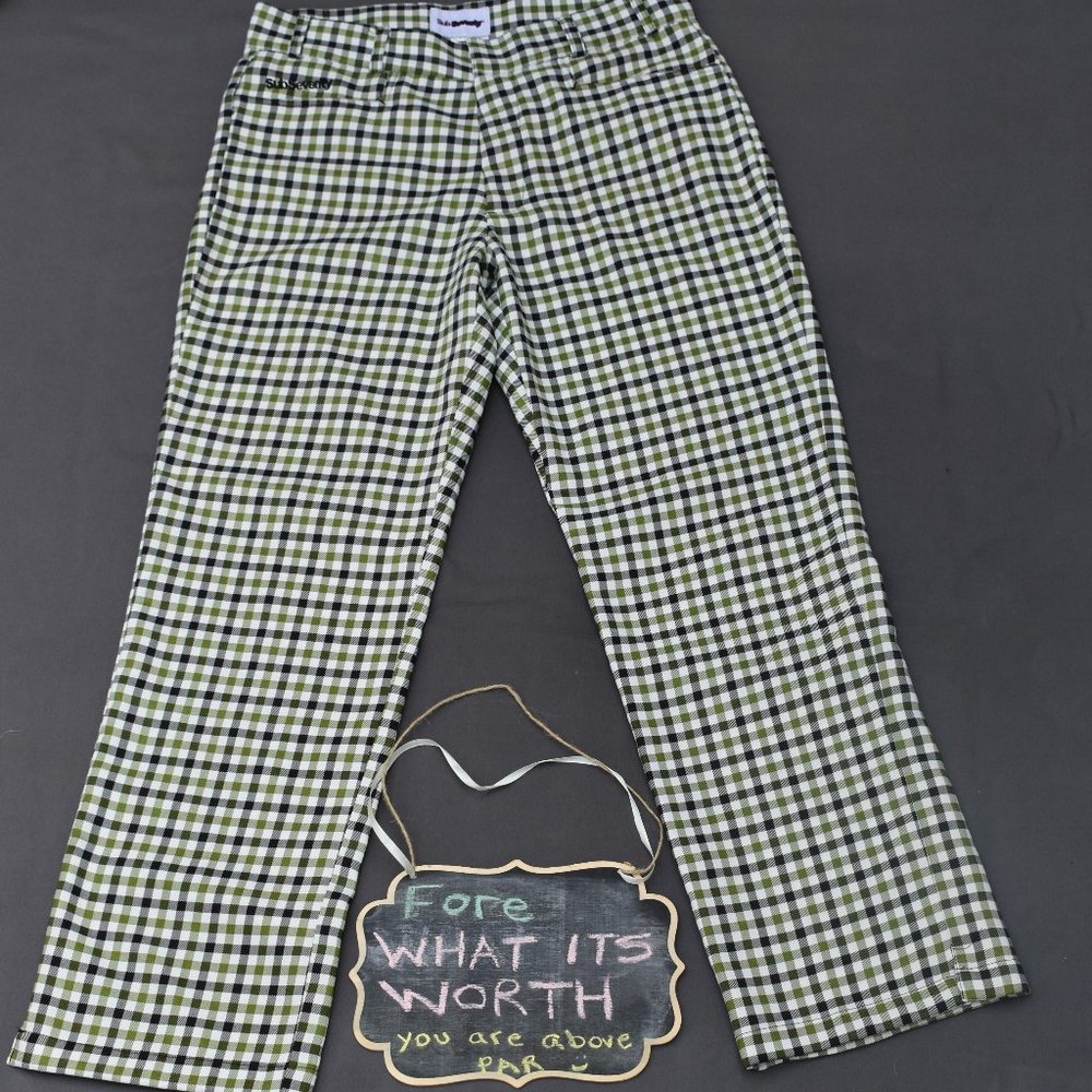 SubSeventy Men's Green & Beige Checkered Golf Pants - Size 34